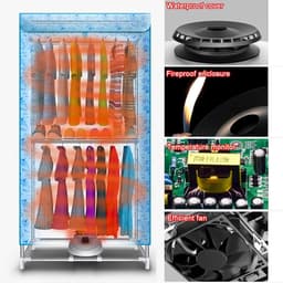 Elektrisch Verwarmd Droogrek - Kledingdroger Kast - Kleding Snel Drogen - Met Hetelucht Ventilator - 20 kg Capaciteit - Rood — thumbnail 3