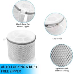 Waszak voor BH en Delicate Stoffen - Set van 5 stuks - Wasnet voor Wasmachine en Droger - 17 x 15 cm - Lingerie Waszak met Verborgen Rits - Anti-klit en Vormbehoud - Duurzame Bescherming voor Ondergoed - Ook Geschikt als Reis-opbergzak - Wit — thumbnail 2