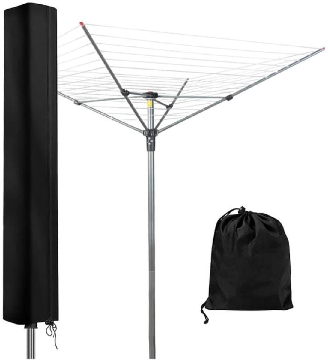 Droogmolenhoes - Droogmolen Hoes Universeel - 165x16x16 cm - 210D Heavy Duty Roterende Droogrek Hoes - Afdekking Buiten - Ritssluiting - Zonwering - Waterdicht - voor Tuindroger, Droger - Zwart — afbeelding 1