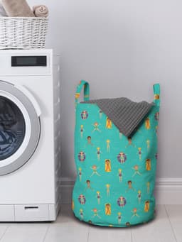 ABAKUHAUS zwembadfeest wastas, kinderen liggen op water, wasmand met handvatten, trekkoordje voor wasserettes, donker zeeschuim meerkleurig — thumbnail 3