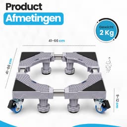 RaviSoll Wasmachine Verhoger – Universeel & Verstelbaar – Anti-Vibratie & Geluidsdempend – Met Remwieltjes – Max. 68x68cm – Voor Wasmachine, Droger & Koelkast – RVS Frame — thumbnail 4