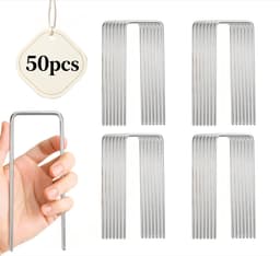 50 stuks grondankers - 150 x 30 x 3 mm - zilver U-vormige tuinharingen - vloeranker - stabiel - bevestigingsanker - grondhaken - tuinharingen - grondnagels - stabiel voor kunstgras - tuinvlies - gazonrooster - omheining — thumbnail 1