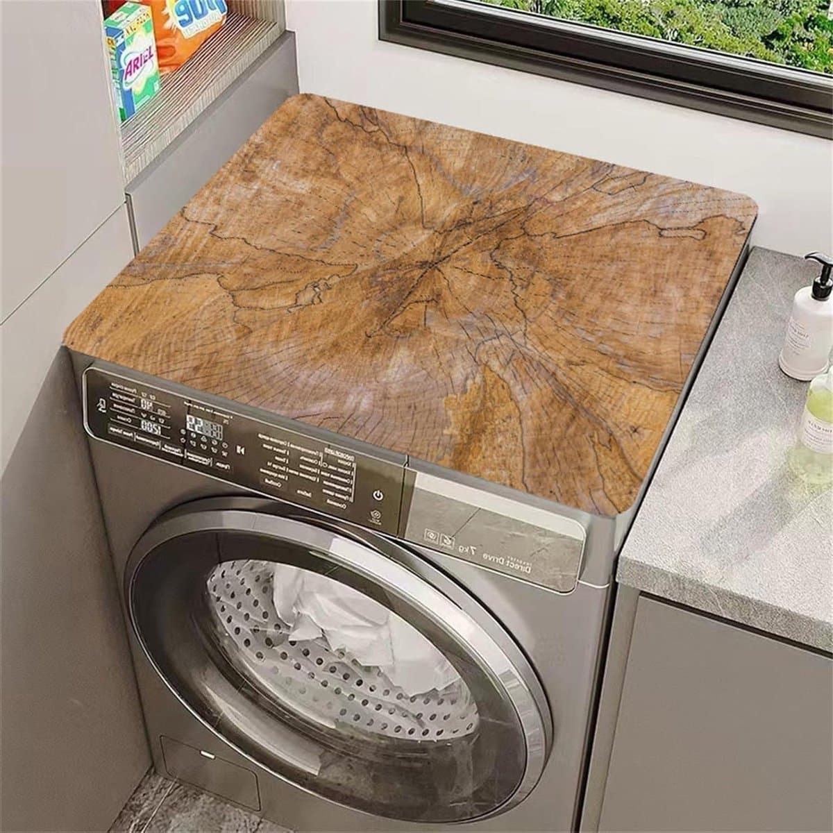 Wasmachine Droger Mat - Bovenplank Beschermer - Aanrecht Droog Houden - Snel Absorberend Sneldrogend - 50 x 60 cm - Houtnerf — afbeelding 1