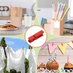 PATIKIL 0,7 x 3,5 cm wasknijpers, hout, klemmen, 50 stuks, kleurrijke houten knijpers met sterke greep, fotoclips voor het ophangen van foto's, kleding, foto's, decoratief knutselwerk, rood — thumbnail 2