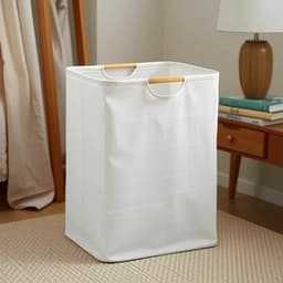 1 stuk - Wasmand - Katoen en linnen - Wasmand voor huishoudelijk gebruik - Handig - Opvouwbaar - Handzame opbergmand - Houten handvat - 40*30*60 cm - Gebroken wit — thumbnail 5