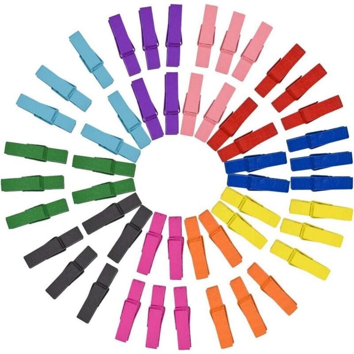 GELLDG Houten Wasknijpers - Mini Klemmen - 10 Kleuren Natuurlijk Hout - Met Roestvrijstalen Veer - 100 Stuks - Geschikt voor Waslijn En DIY Decoratie - Multicolor — afbeelding 1