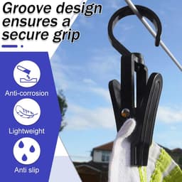 20 Zwarte Knijpers met 360째 Draaibare Haak, Draagbare Knijperhanger, voor Kleding, Handdoek, Sokken, Jeans — thumbnail 4