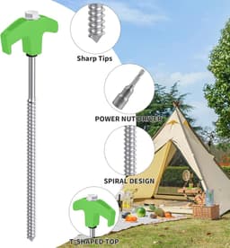 Set 30 groen/zilveren 25cm campingtentpinnen in doos – inclusief boor en trekker voor gras en vaste ondergronden — thumbnail 5