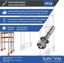 Doorsteekankers Zwaar Gebruik - Betonankers Gegalvaniseerd - Bevestigen van Constructies - Gegalvaniseerd Staal - M16 x 115mm - Zilverkleurig — thumbnail 5