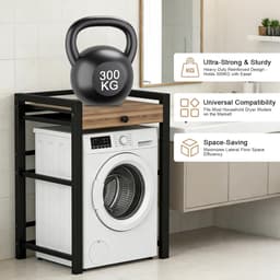 Wasmachine Verhoger - Droogkast Kast - Ruimte Besparen - Sterke Staalconstructie - 65x61.5x100.5 cm - Zwart Met Lades — thumbnail 3