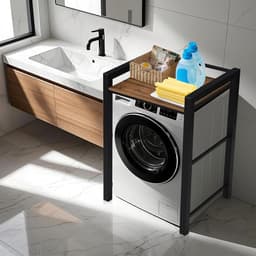 wasmachine en droger boven elkaar, wasmachine-onderstel, opbergrek boven de wasmachine, wasmachinekast, draagvermogen 350 kg, opbergrek voor bijkeuken (zwart, 75 x 65 x 105 cm) — thumbnail 4