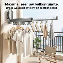 Wanddroogrek - Droogrek – Kledingrek – Wasrek – Inklapbaar – Hangdroogrek – Kledingroede & Kledingstang – Wasrek Muur- Donkergrijs — thumbnail 5