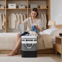 Wasmand – Stijlvolle wasmand – Wasbaar en opvouwbaar – Geschikt voor studentenkamers, appartementen en wasruimtes – Lichtgewicht en duurzaam — thumbnail 3