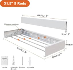 DIMICO - Wasrek - Wanddroogrek Inklapbaar 81cm - Kledingdroogrek - 6 Stangen - Droogrek Badkamer Wasruimte Ruimtebesparend — thumbnail 5