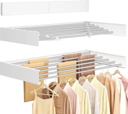 SONGMICS Wasrek wandmontage, wasdroger inklapbaar 6 stangen, wandwasdroger uittrekbaar, wanddroger, ruimtebesparend, boorsjabloon, voor binnen en buiten, 100 cm, mat wit LLR810WE01 — thumbnail 2