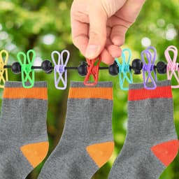 Draagbare Waslijn - Reiswaslijn Klemmen - Droog Kleding Snel - Verstelbaar 18-3 Meter - 12 Klemmen - Grijs — thumbnail 4