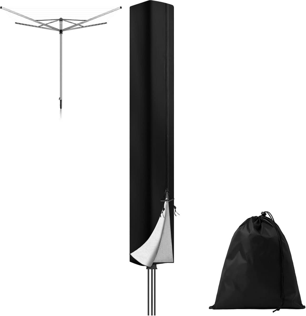 Waslijnhoes met rits - Droger beschermhoes - Buiten kleding drogen - Waterdicht Oxford stof - 160 cm lengte - Zwart — afbeelding 1