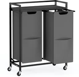 VASAGLE - Wasmand - Wassorteerder - 2 Vakken - Verrijdbare - Plank - Uitneembare Tassen - 110 L — thumbnail 1