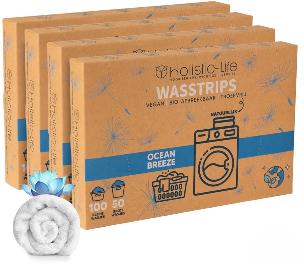 Milieuvriendelijke Wasstrips - Ocean Breeze 400 Wasbeurten Incl. Wasverzachter – Wasmiddel Wasdoekjes – Wasmiddeldoekjes - Vegan — afbeelding 1