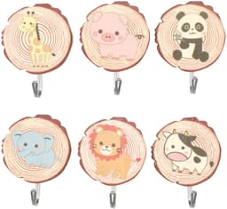 Dailygoods- Haken 6 Stuks - Zelfklevende Houten Dierenhaken - Wandhaken voor Kleding/Sleutels/Hoeden - Kindvriendelijk/Milieuvriendelijk - Maximaal 2,5 kg Belastbaar - Kinderhaken — thumbnail 1