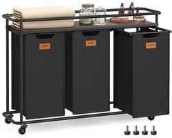 ITRONIQ Wasmand 3 delig - Wassorteerder met Wielen - Wasmand met Plank - Zwart - Was Sorteren - Met Frame