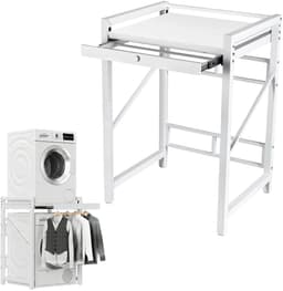 Velmio Wasmachine Stapelset Met Schuifrek - Wasmachine Stapelrek - Universeel Wasmachine en Droger - Anti Vibratie - Robuust - Stevig - Stabiel Verhoger - Wasmachine Ombouw -Met Lade — thumbnail 1