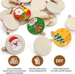 Dailygoods- Houten Klemmen 50 Stuks - 4,8 cm - Natuurlijk - Ronde Schijf - Knutselklemmen - Decoratieve Klemmen - Mini Klemmen voor Ansichtkaarten — thumbnail 4