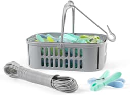 Kledinglijn met 30 Klemmen - Waslijn Set - Kleding Drogen - Inclusief Klemmenmand - 20 Meter - Grijs — thumbnail 1