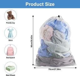 Dailygoods- Waszakken Groot - 2 Stuks - Ademend Mesh - Herbruikbaar - Voor Wasmachine - 70 x 90 Cm - Wit - Wasnet — thumbnail 3