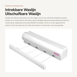 Dailygoods- Waslijn Uittrekbaar Tot 3,75 m - Wanddroogrek - Intrekbare Waslijn - Duurzaam - Eenvoudig Te Installeren - Vergrendelingsmechanisme - Drooglijn — thumbnail 1