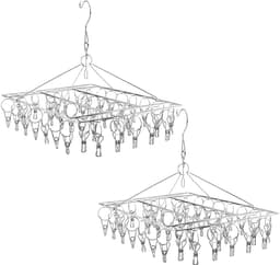 Dailygoods- Sokkendroger set van 2 - Roestvrij Stalen - 35 x 28 cm - Hangend - 40 Klemmen - Ideaal voor Camping/Balkon - Wasrek — thumbnail 3