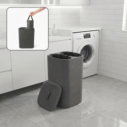 INDECOR Wasmand 90 Liter – Wassorteerder - Wasmand met Deksel - Wasmand 2 vakken - Opvouwbare Wasbox voor Badkamer– Antraciet — thumbnail 1