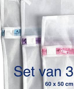 Waszak - Wasnetten groot met rits 3 stuks - microvezeldoek 1 stuk - Wit - Roze - Blauw - Paars - 60 x 50 cm - Incl. verzenden - Ritssluiting - Wasnetjes - Washing Bag - Waszakken - Wasnetje bh lingerie - Transparant - 100% polyester - Wassen — thumbnail 1
