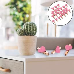 Mini fotoclips - Houten knijpers - Decoratie ophangen - Hartvormig design - 30 stuks - Roze — thumbnail 4