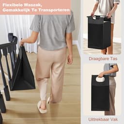 Drievoudige Wasmand 114L – 3 Wasmanden Naast Elkaar Met Metalen Frame en Opbergplank 93×33×72 cm – Wasgoed Organizer — thumbnail 3