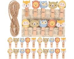 100 Stuks Houten Wasknijpers met Bosdieren Design voor Foto's, Knutselen en Decoratie, Mini Fotoclips van Natuurlijk Hout, 3,50 x 2,00 x 0,50 cm