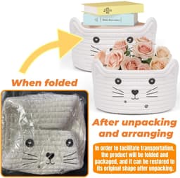 Dailygoody - Cotton Storage Basket - Opbergmand - Praktisch voor kinderen - Wit - Geschikt voor speelgoed en wasgoed - Natuurlijk katoen - Ideaal voor — thumbnail 4