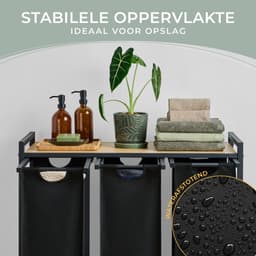 KAD® Wassorteerder - Wasmand 3 Vakken - Wasmand Met Deksel - Wasmand - Zwart - 36cm x 84cm x 73cm — thumbnail 5