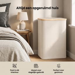 Wasmand 3 vakken - 160L - Beige - Wassorteerder - 3 Uitneembare Waszakken - Wasmand 3 Vakken Met Deksel - Wassorteerder 3 Vakken — thumbnail 4