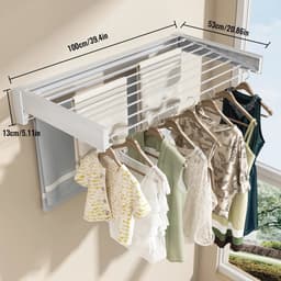 Linkforu Uitschuifbaar Droogrek - Was Hangrek - Wandmodel Met 5 Stangen - Ideaal Voor Balkon Badkamer En Wasruimte - 1 Mtr. — thumbnail 2