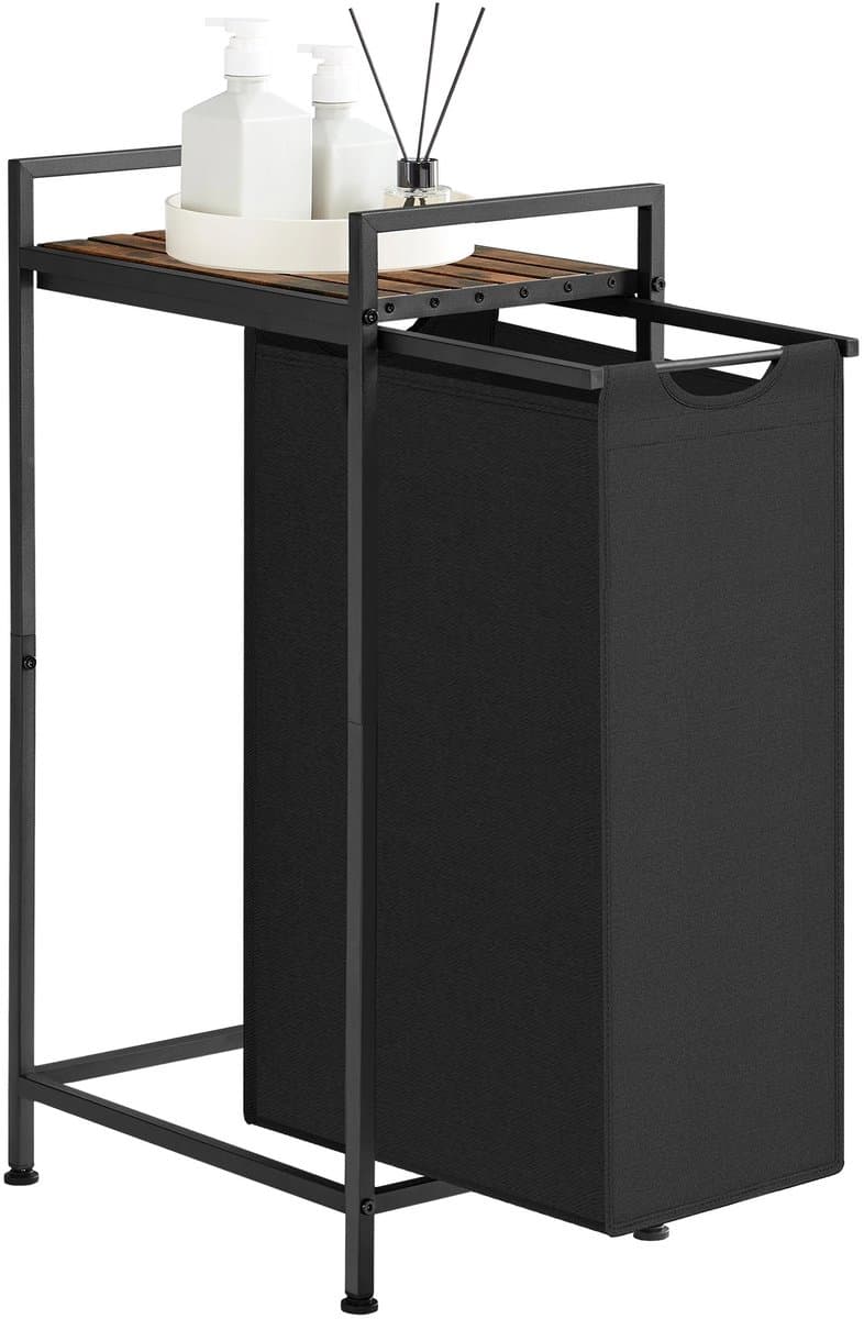 Wasmand - Wasmand Kast - Wasmand Meubel - Zwart - Bruin - 1 Mand - Uitschuifbaar - Met Legplank — afbeelding 1