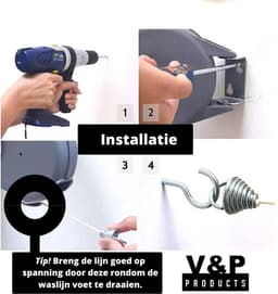 V&P Products® Uittrekbare Waslijn 15 Meter – Flexibele Roldrooglijn voor Binnen en Buiten – Inclusief Bevestigingsmateriaal - Grijs — thumbnail 5