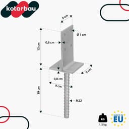 Paaldrager voor Inbetonneren - Betonanker Houtverbinder - Fundering Verstevigen - Thermisch Verzinkt Corrosiebestendig - 130x90x6mm - Zilver — thumbnail 2
