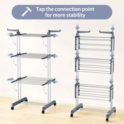 Droogrek Met 3 Niveaus - Opvouwbare Kledinghanger - Verrijdbaar Wasrek - Grote Droogruimte - Stevig Metaal Design — thumbnail 4