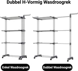 Droogrek Staand - Inklapbaar Wasrek met Wielen - Droogtoren 3 Lagen - 40 kg Draagvermogen — thumbnail 3