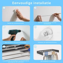 HEZIVO® Droogrek Muur - Wasrek Muurbevestiging - Wanddroogrek - Inklapbaar Handdoekrek - 5 Rijen - 80 cm - Zwart — thumbnail 2