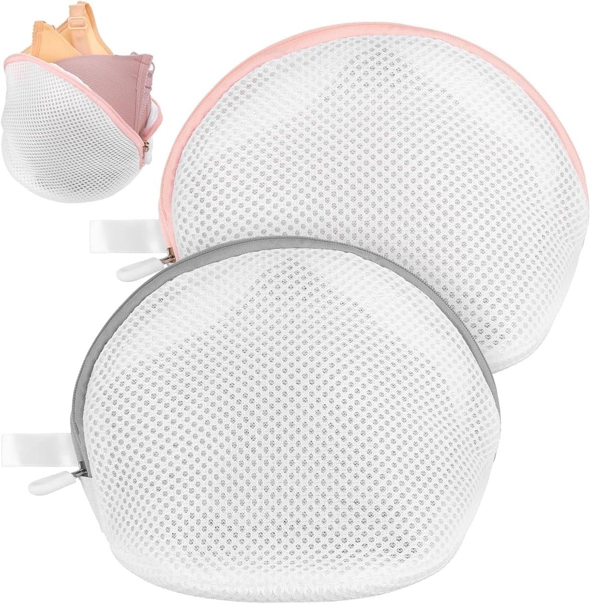 Wasnet voor Ondergoed en Kleding, 2 Stuks Herbruikbare Mesh Waszakken met Rits, Ideaal voor Wasmachine, Bescherming voor Bh's en Kledingstukken, Roze en Grijs — afbeelding 1