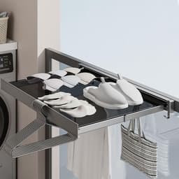 Opvouwbaar wanddroogrek – Ruimtebesparende droogorganizer met haken & gaasplank voor badkamer, balkon en terras – Uitschuifbaar ontwerp — thumbnail 4