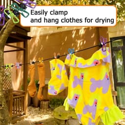 Camping Waslijn - Reiswaslijn Uittrekbaar - Drogen Kleding Buiten - Met 12 Gekleurde Knijpers - Tot 36 Meter - Kleurrijk — thumbnail 4