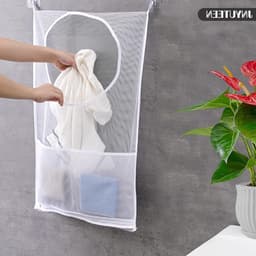 Hanging waszakken set van 2, 77x50cm, wasmanden voor het ophangen van kleding, inclusief roestvrijstalen en zelfklevende haken voor thuisgebruik — thumbnail 3
